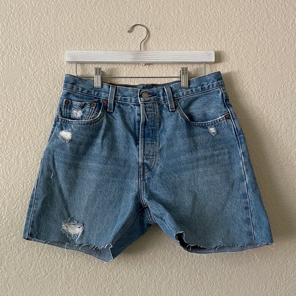 Levi's 501 Jean Shorts Button Fly Straight Cut Offs - Picture 1 of 15